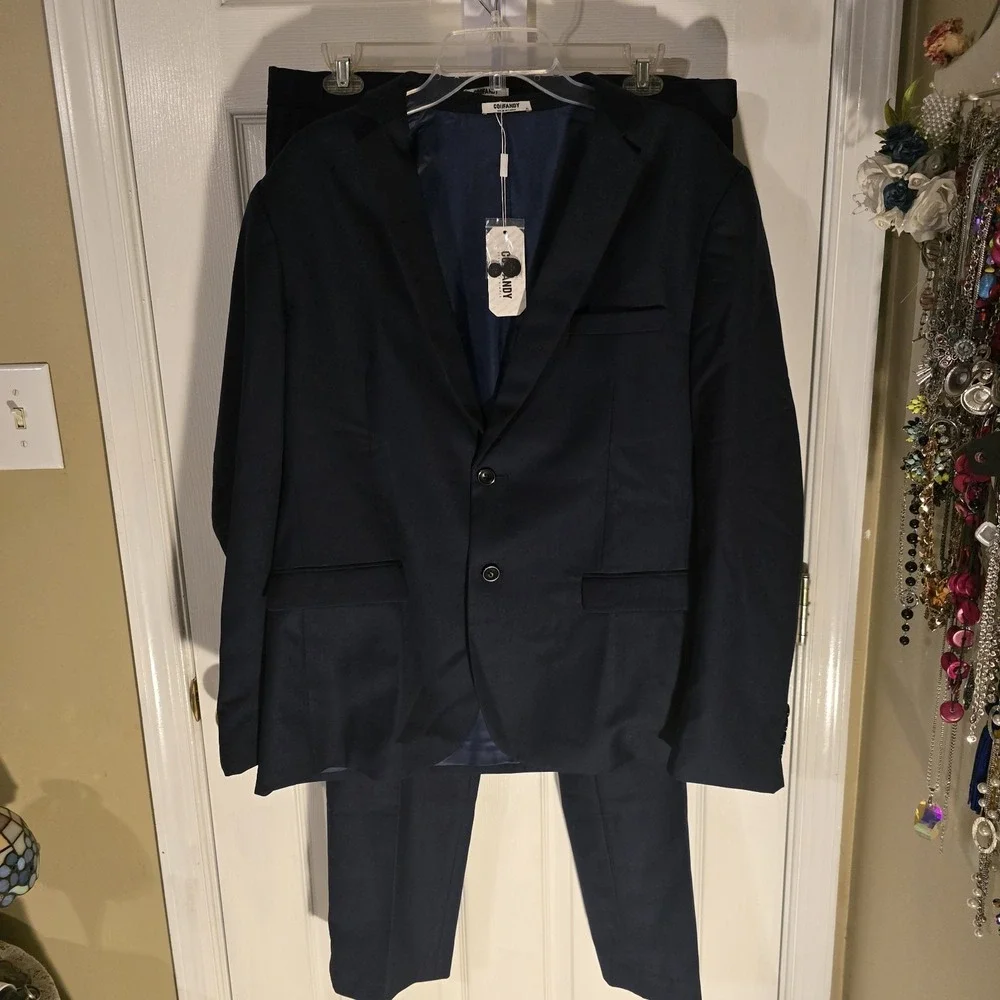 COOFANDY Mens 2 Piece Suit Navy Blue Slim Fit Blazer and Trousers Set XL NWT